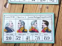 C. 1865 BEAUX CARTONS DE JEU ANCIEN Loto des Rois de France NARCON
