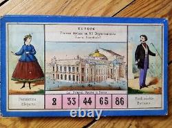 C. 1870 Tres Rares Cartons De Jeu Ancien Loto Geographique Bussiere Coudert