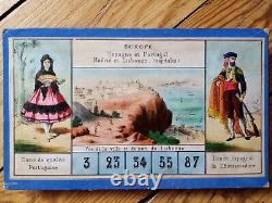 C. 1870 Tres Rares Cartons De Jeu Ancien Loto Geographique Bussiere Coudert