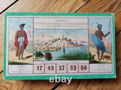 C. 1870 Tres Rares Cartons De Jeu Ancien Loto Geographique Bussiere Coudert