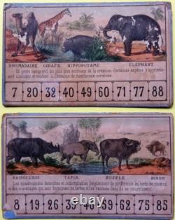 C. 1870 Tres Rares Cartons De Jeu Ancien Loto Zoologique Narcon