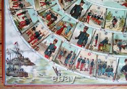C. 1890 Ancien Grand Plateau Le Regiment Jeu De L'oie Militaria MD