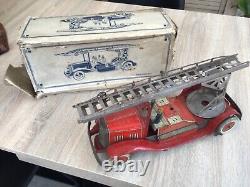 Camion De Pompier Mécanique En Tôle Avec Sa Boite