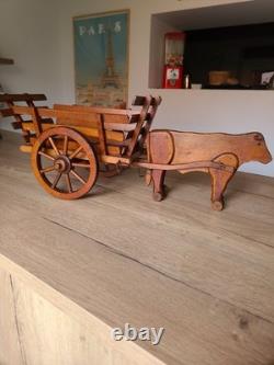 Charrette à bouf artisanale en bois 80 cm Objet décoratif rustique