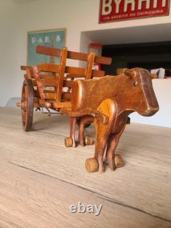 Charrette à bouf artisanale en bois 80 cm Objet décoratif rustique