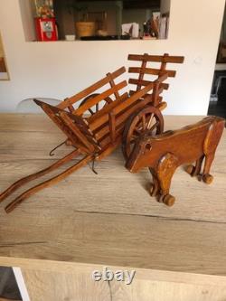 Charrette à bouf artisanale en bois 80 cm Objet décoratif rustique