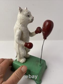 Chat Automate manuel en fonte statue boxeur 20 cm Jouet Déco