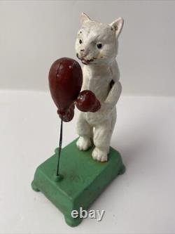 Chat Automate manuel en fonte statue boxeur 20 cm Jouet Déco