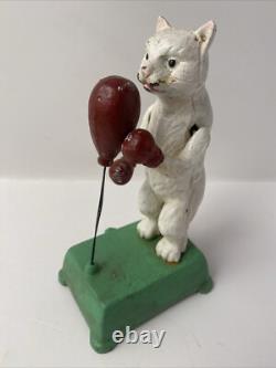 Chat Automate manuel en fonte statue boxeur 20 cm Jouet Déco