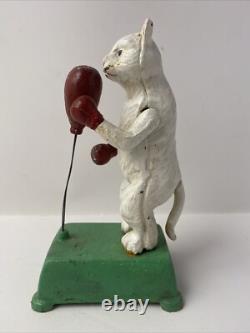 Chat Automate manuel en fonte statue boxeur 20 cm Jouet Déco