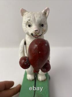 Chat Automate manuel en fonte statue boxeur 20 cm Jouet Déco