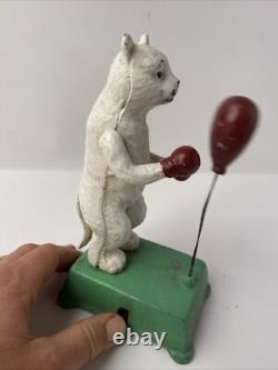 Chat Automate manuel en fonte statue boxeur 20 cm Jouet Déco