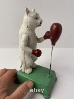 Chat Automate manuel en fonte statue boxeur 20 cm Jouet Déco