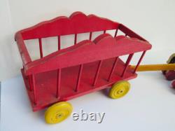 Cirque Jouet En Bois Ancien, Animaux Du Cirque, Caravane, Old Circus Toy