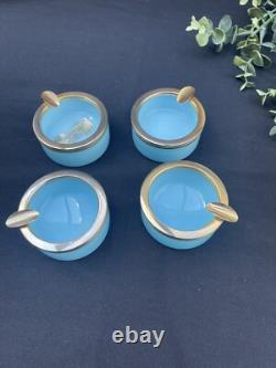 Coffret Ancien de 2 Jeux de Cartes Grimaud et 4 Cendriers Opaline Bleue Vertadec