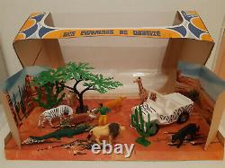 Coffret Safari Jeep + animaux sauvages en plastique COFALU (années 1960)