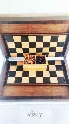 Coffret échiquier XIXe siècle, taille XL + échecs style Régence, roi 82mm