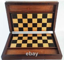 Coffret échiquier XIXe siècle, taille XL + échecs style Régence, roi 82mm