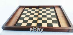 Coffret échiquier XIXe siècle, taille XL + échecs style Régence, roi 82mm