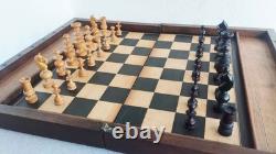 Coffret échiquier XIXe siècle, taille XL + échecs style Régence, roi 82mm