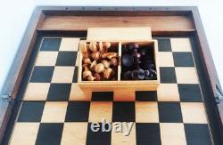 Coffret échiquier XIXe siècle, taille XL + échecs style Régence, roi 82mm