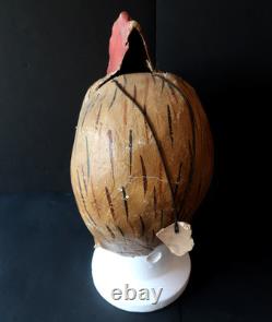 Coq Masque Ancien Adulte Téte Entiére Carton Peint circa 1900 Rooster