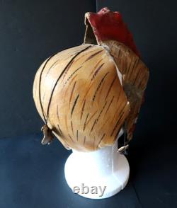 Coq Masque Ancien Adulte Téte Entiére Carton Peint circa 1900 Rooster