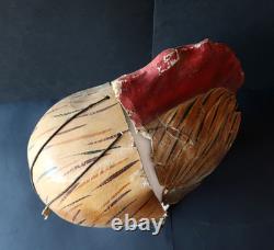 Coq Masque Ancien Adulte Téte Entiére Carton Peint circa 1900 Rooster