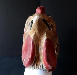 Coq Masque Ancien Adulte Téte Entiére Carton Peint circa 1900 Rooster