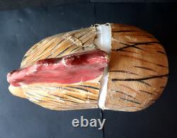 Coq Masque Ancien Adulte Téte Entiére Carton Peint circa 1900 Rooster