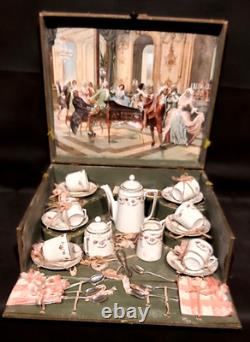 DINETTE ANCIENNE en porcelaine Mon gouter Dans son coffret Complet 1900