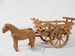 Dejou charrette avec paire de chevaux en bois longueur de 78 cm