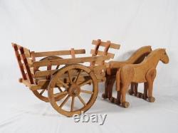 Dejou charrette avec paire de chevaux en bois longueur de 78 cm