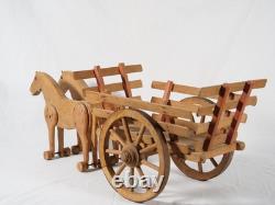 Dejou charrette avec paire de chevaux en bois longueur de 78 cm