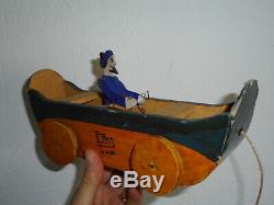 ETMA ETIENNE et MANDONNAUD Rare jouet en bois 1920 a tirer bateau cij dejou