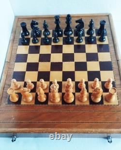 Échecs ancien type Hastings, France, 1900's King 90mm + coffret échiquier/back