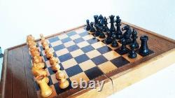 Échecs ancien type Hastings, France, 1900's King 90mm + coffret échiquier/back