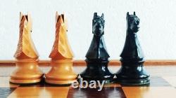 Échecs ancien type Hastings, France, 1900's King 90mm + coffret échiquier/back