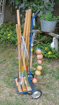 Grand Jeu de Croquet Ancien Jardin Plein air 6 Joueurs vintage