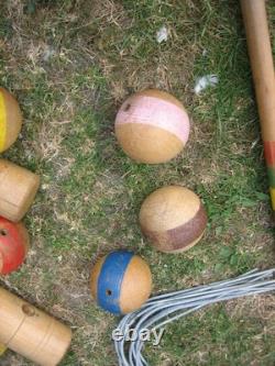 Grand Jeu de Croquet Ancien Jardin Plein air 6 Joueurs vintage