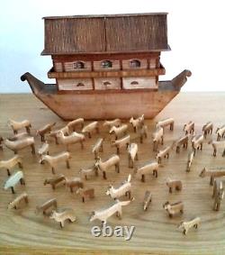 JOUET ANCIEN C1850 Arche de Noe Allemagne Erzgebirge Noah's Ark 60 animals