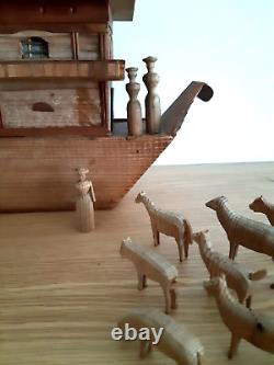JOUET ANCIEN C1850 Arche de Noe Allemagne Erzgebirge Noah's Ark 60 animals