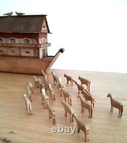 JOUET ANCIEN C1850 Arche de Noe Allemagne Erzgebirge Noah's Ark 60 animals