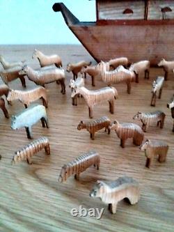 JOUET ANCIEN C1850 Arche de Noe Allemagne Erzgebirge Noah's Ark 60 animals