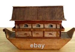 JOUET ANCIEN C1850 Arche de Noe Allemagne Erzgebirge Noah's Ark 60 animals
