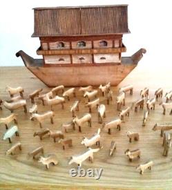 JOUET ANCIEN C1850 Arche de Noe Allemagne Erzgebirge Noah's Ark 60 animals