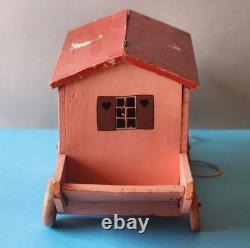 JOUET ANCIEN DE PLANCHER EN BOIS DECORE ARCHE DE NOE AVEC 11 ANIMAUX 1937's