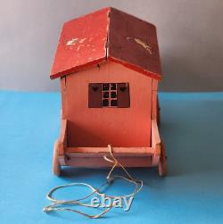 JOUET ANCIEN DE PLANCHER EN BOIS DECORE ARCHE DE NOE AVEC 11 ANIMAUX 1937's