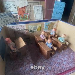JOUET ANCIEN MAISON D'ECOLE EN COFFRET BOIS NK ATLAS PARIS FRANCE 1920's
