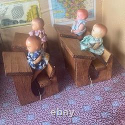 JOUET ANCIEN MAISON D'ECOLE EN COFFRET BOIS NK ATLAS PARIS FRANCE 1920's